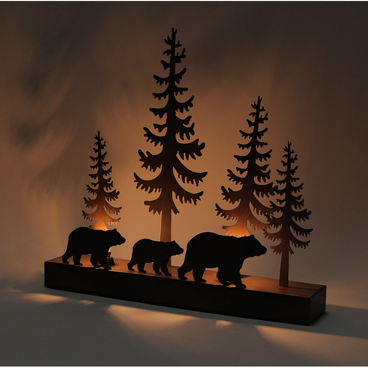 Loon Peak® Rustic Brown Metal Black Bears In Forest Silhouette Ambient